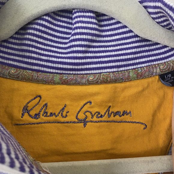 Robert Graham Sweater Mens Large 1/4 Zip Stripes Pullover Purple Cotton FLAWED - Picture 7 of 8
